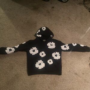 Black and white denim tear hoodie size medium